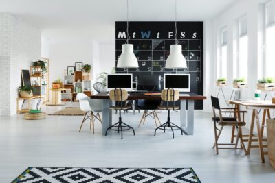 White office interior with desk